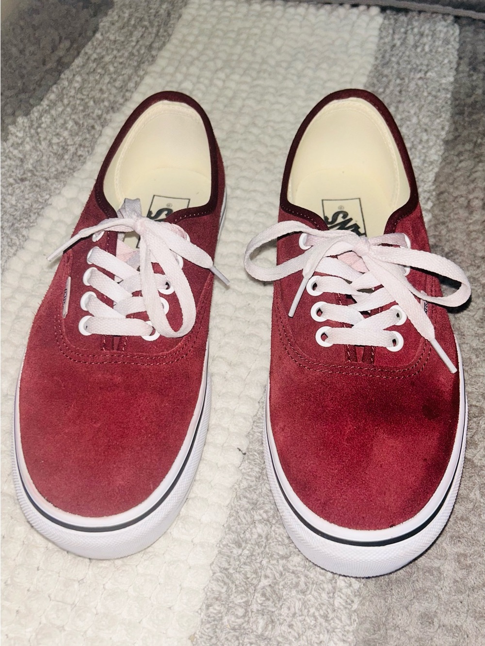 Vans Burgundy Suede Low-Top Sneakers with White Laces size 9 women